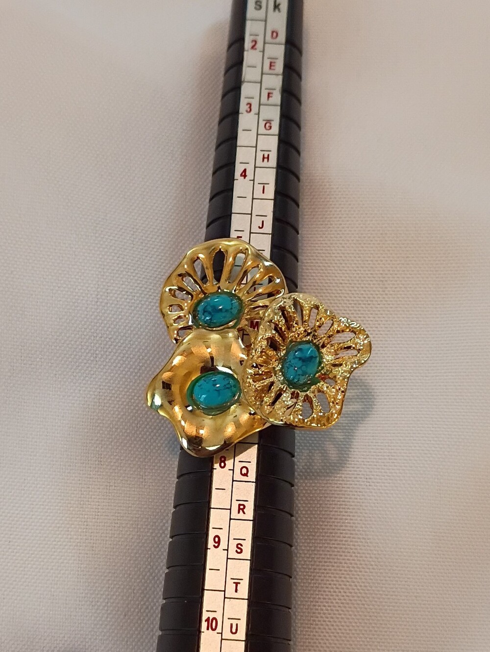 Turquoise Gold Flower Ring 6.5